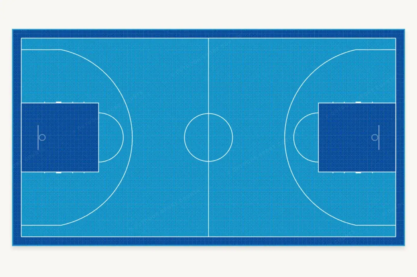 Dimensioned plan of the full basketball court