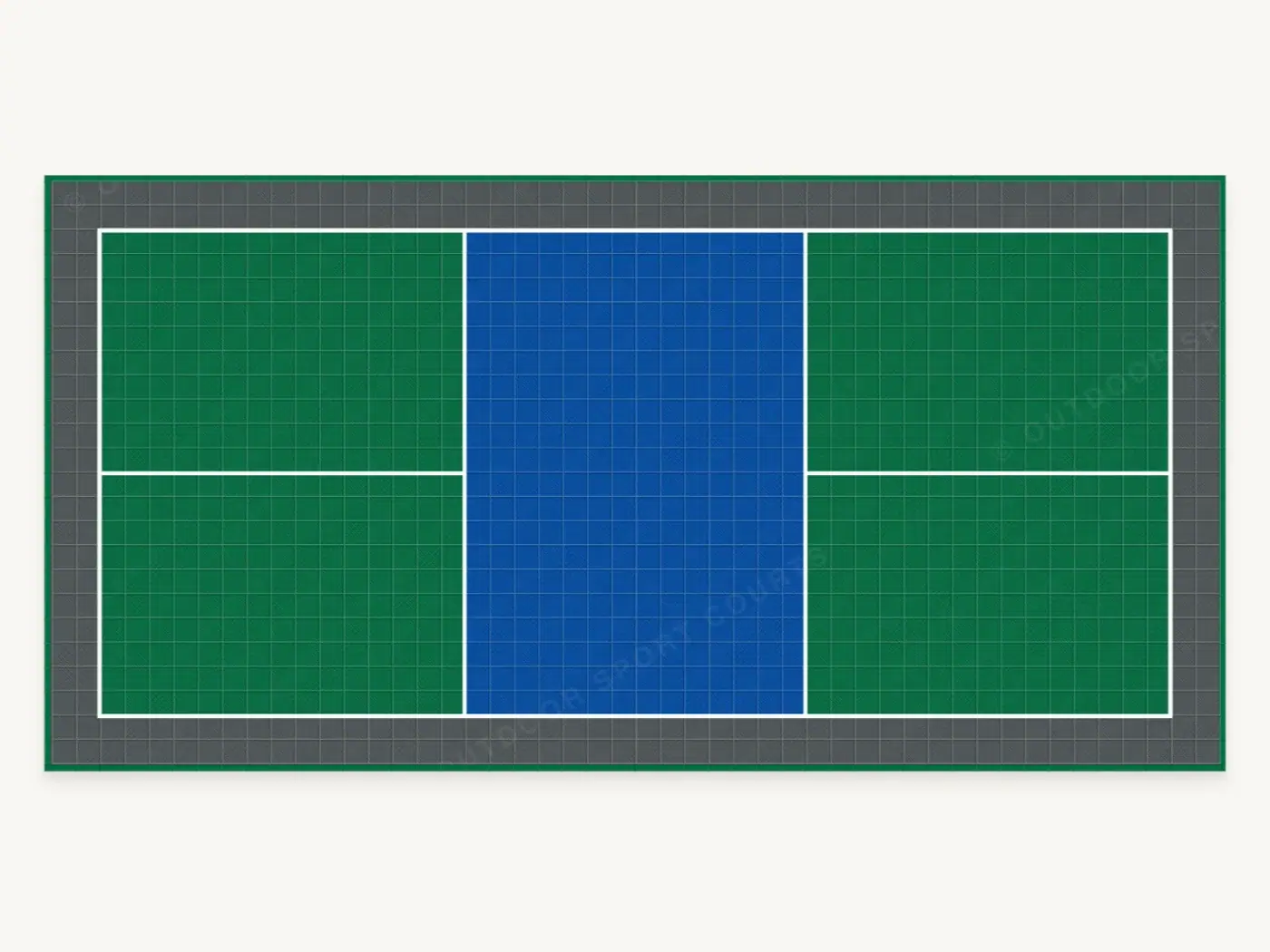 Pickleball Court with Run-Off — top-down court plan in the default colourway