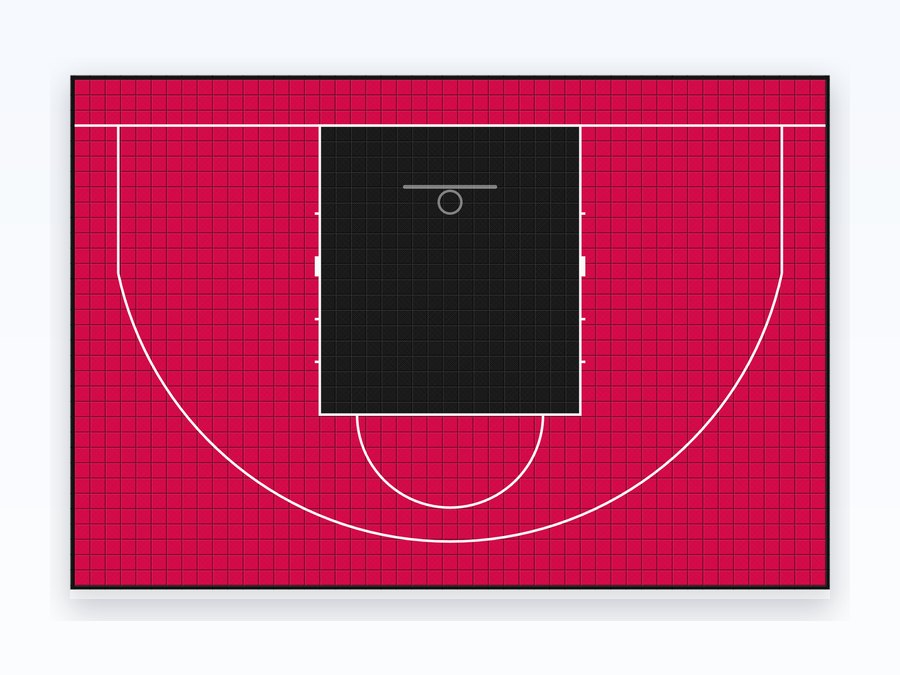 Large Half Court (3×3 Regulation) — top-down court plan in the default colourway