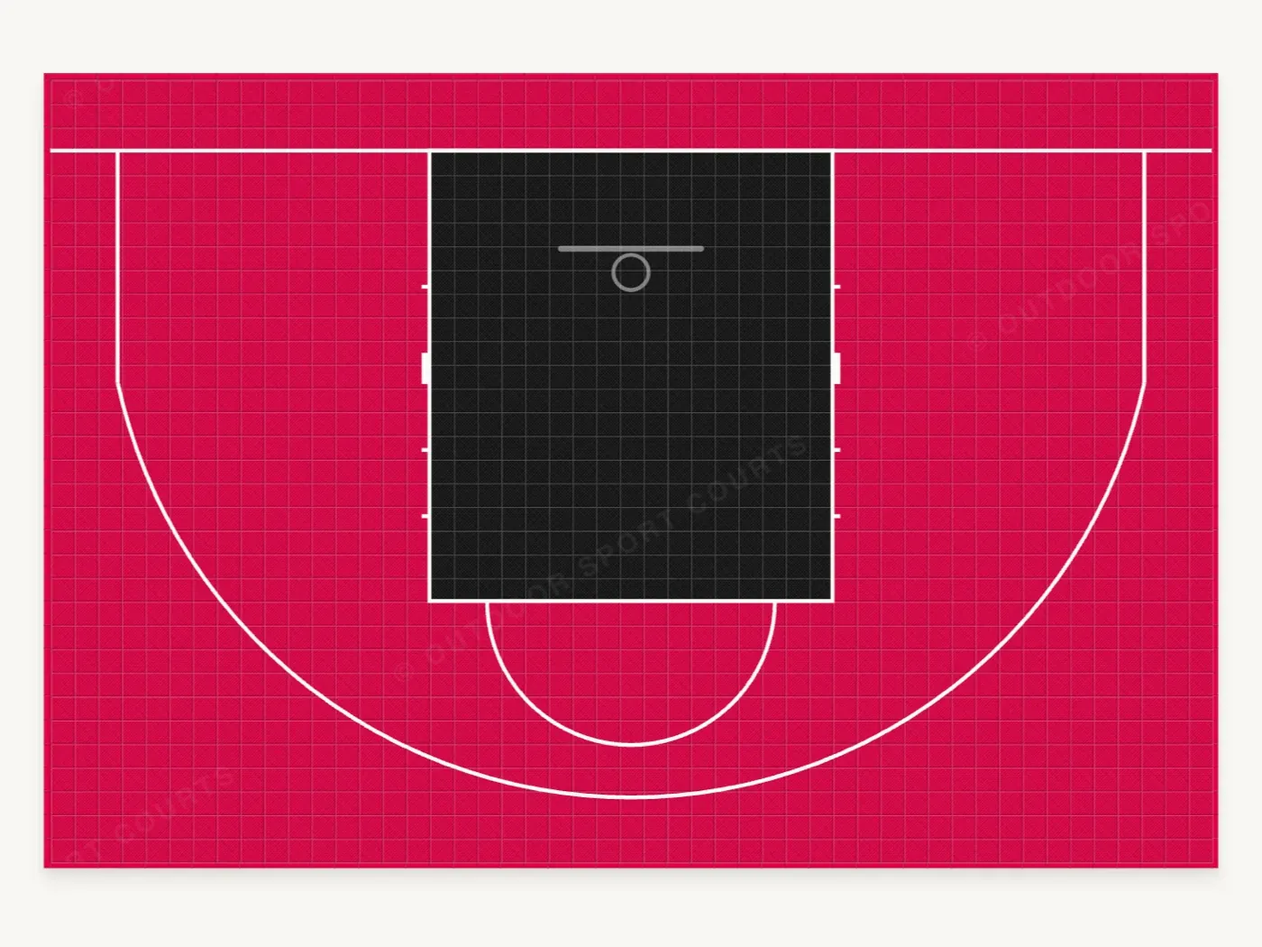Large Half Court (3×3 Regulation) — top-down court plan in the default colourway